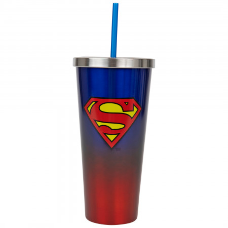 Superman Symbol Stainless Steel Travel Mug with Straw